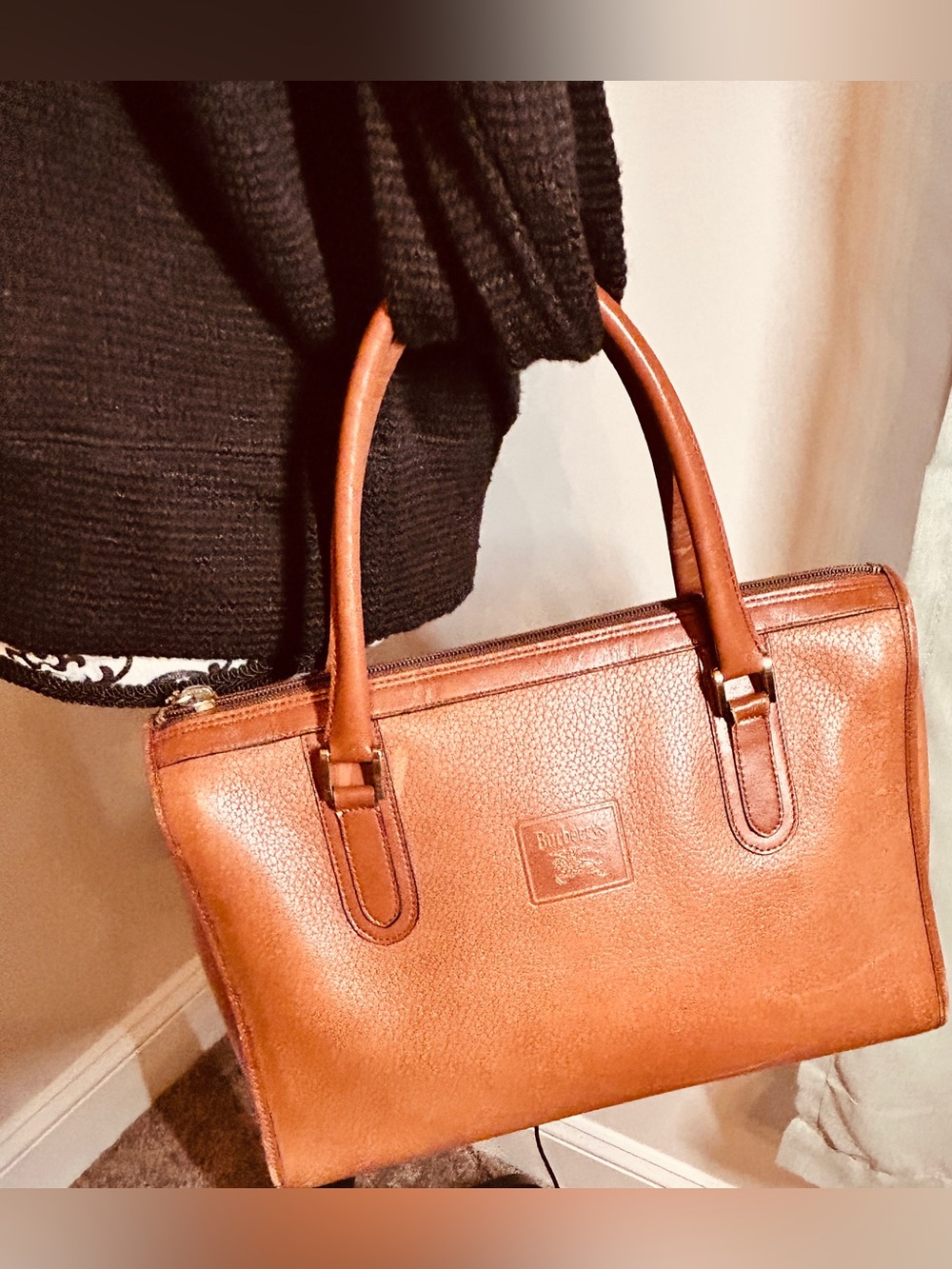 Vintage Burberrys Grained Leather Satchel Boston Bag Brown VGC Pre 1999 Has COA
